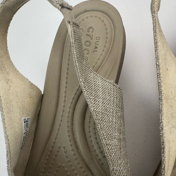 Crocs Leigh Ann Slingback Wedge Heels Womens Sz 9 Beige Fabric Sandals EUC - Picture 15 of 16